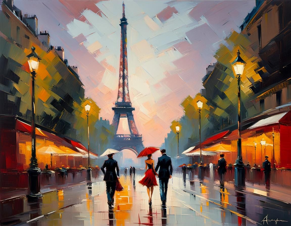 Parisian Romance: Couple on the Champs-Élysées