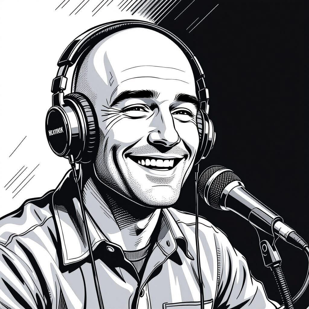 Monochrome Sketch of a Smiling Ham Radio Operator