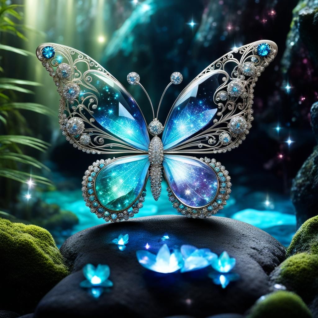 Crystal Butterfly with Bioluminescent Wings