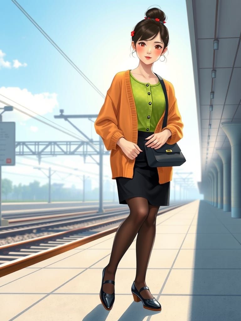 Surreal Kawaii Spy Reveals Elongated Figure in Elegant Train...