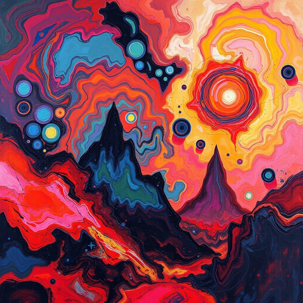 Vibrant Surreal Landscape in Abstract Expressionist Style
