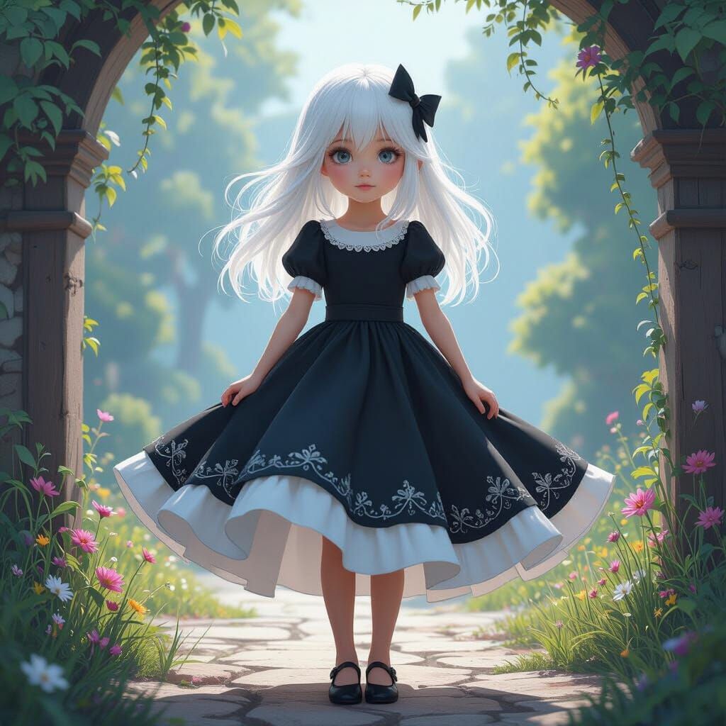 Whimsical Girl in Flowing Dress: Fantasy Concept Art