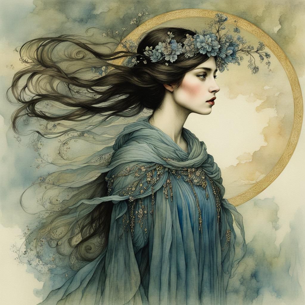 Ethereal Watercolor Princess in Arthur Rackham Style