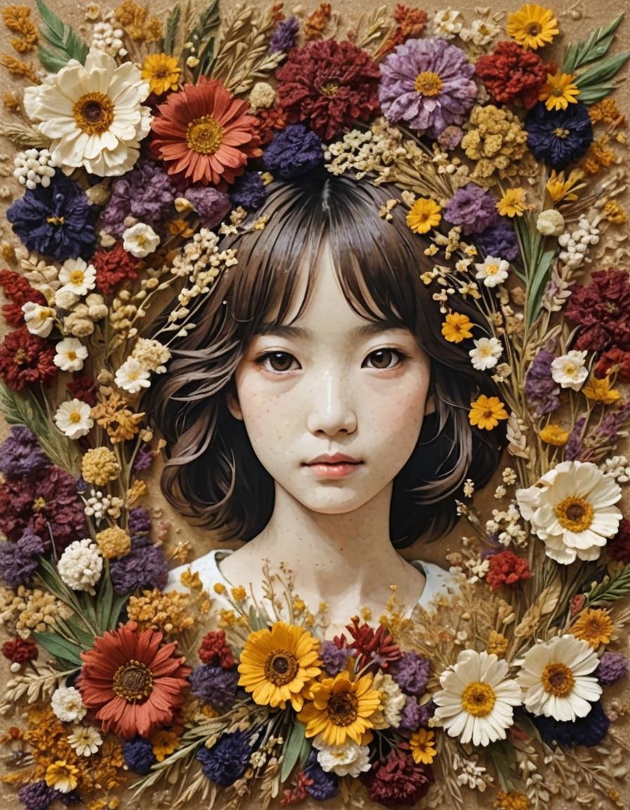 Oshibana Portrait: Dried Flower Art