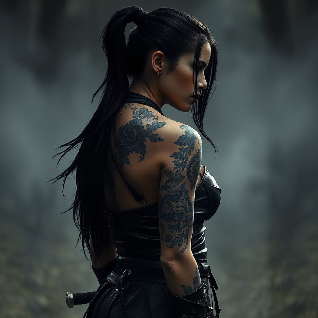 Tattooed Warrior in Leather Armor, Gritty Realism