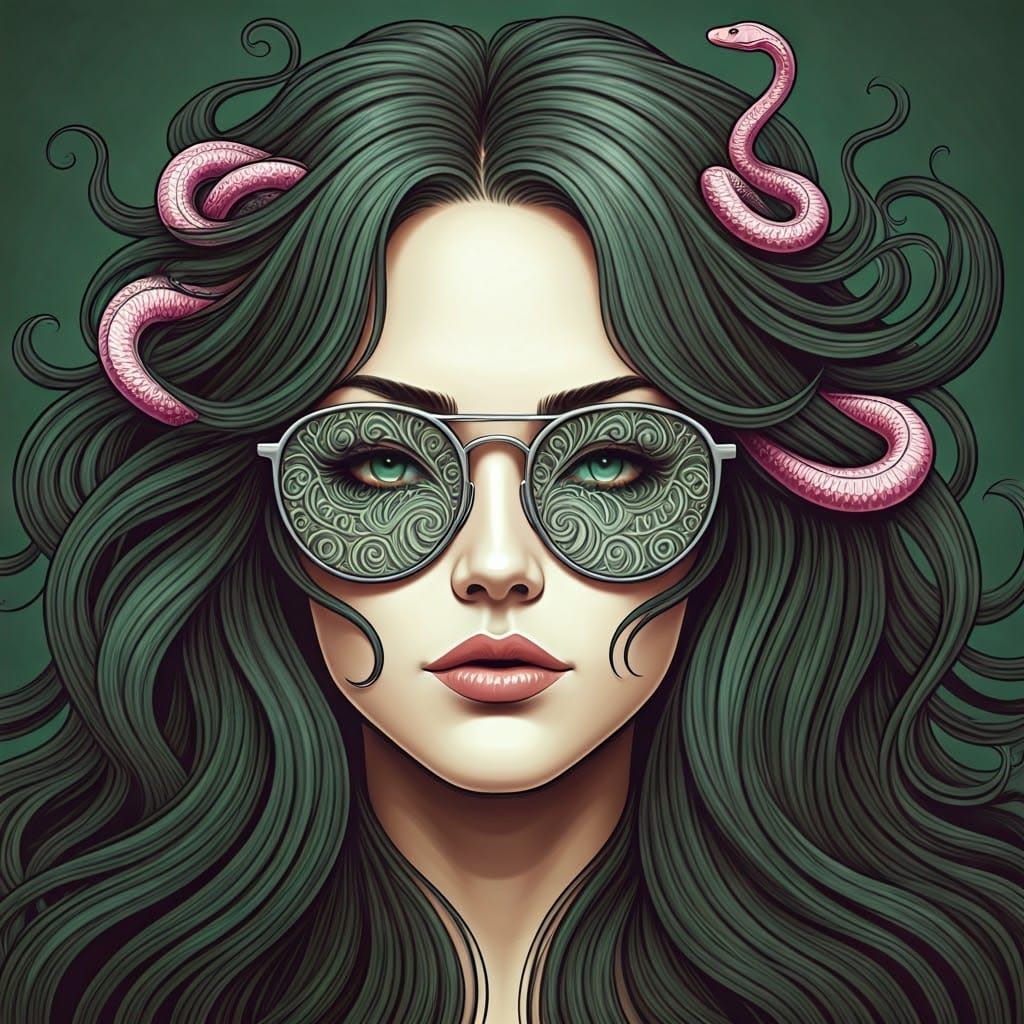 Ethereal Medusa with Sunglasses in Art Nouveau Style