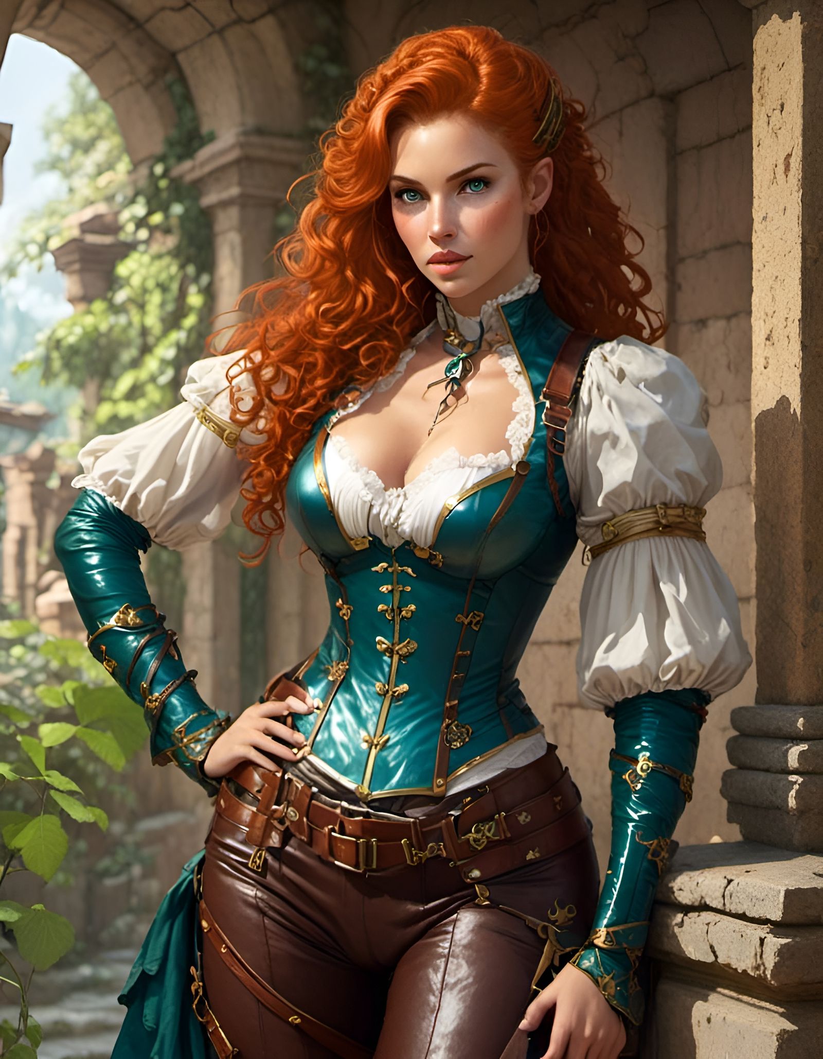 Medieval RPG Rogue in Overgrown Ruins