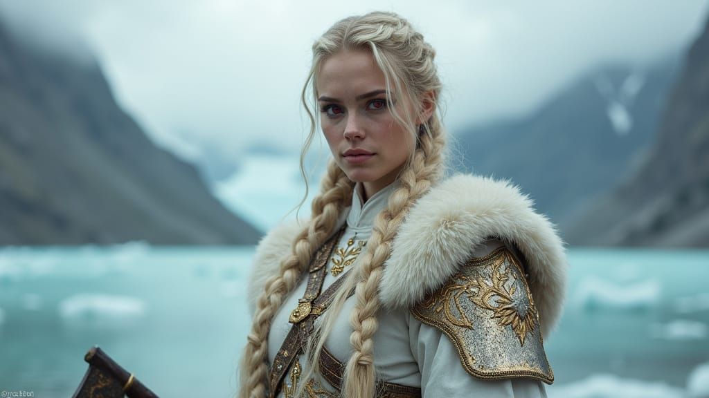 Female Warrior With Red Eyes In White Gold Armor