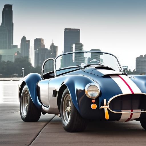 Vintage Cobra Car with Los Angeles Skyline