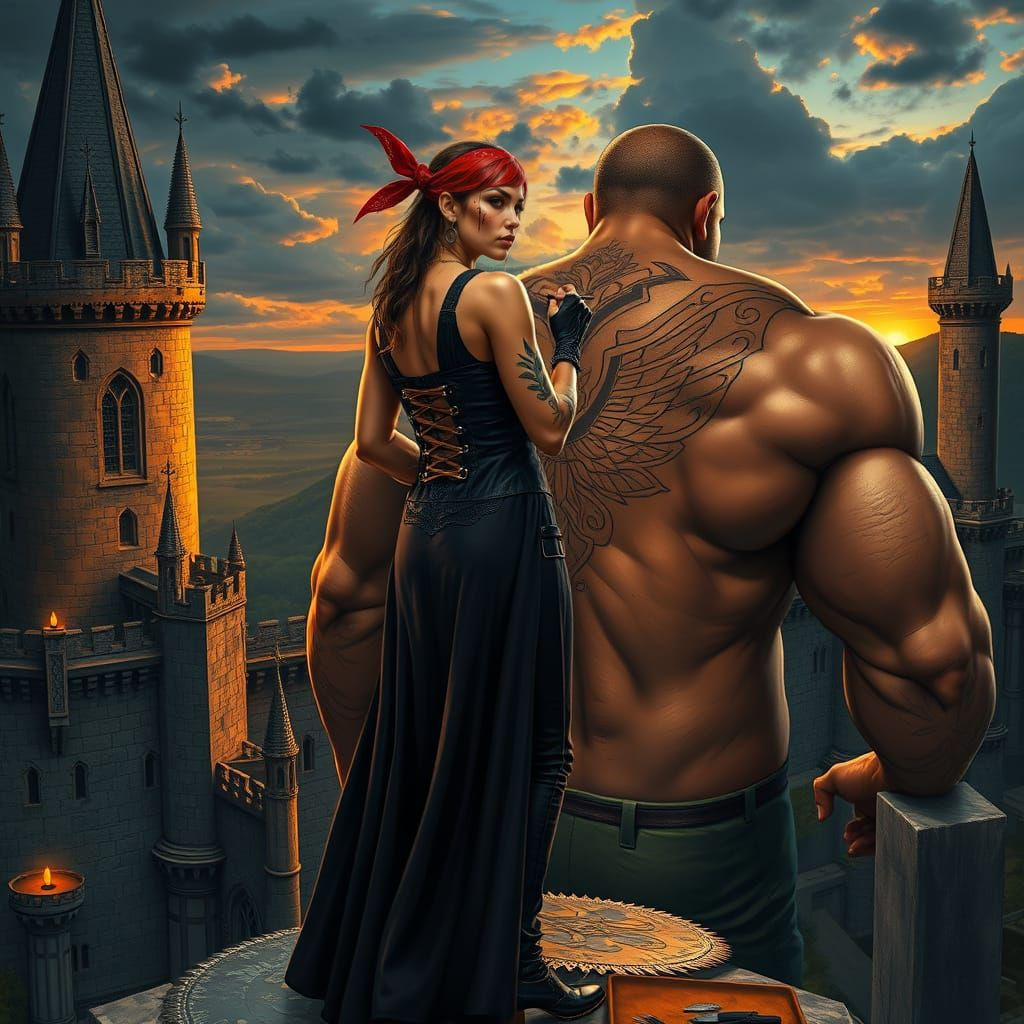 Ethereal Fantasy Tattoo Scene in Hyperrealistic Style