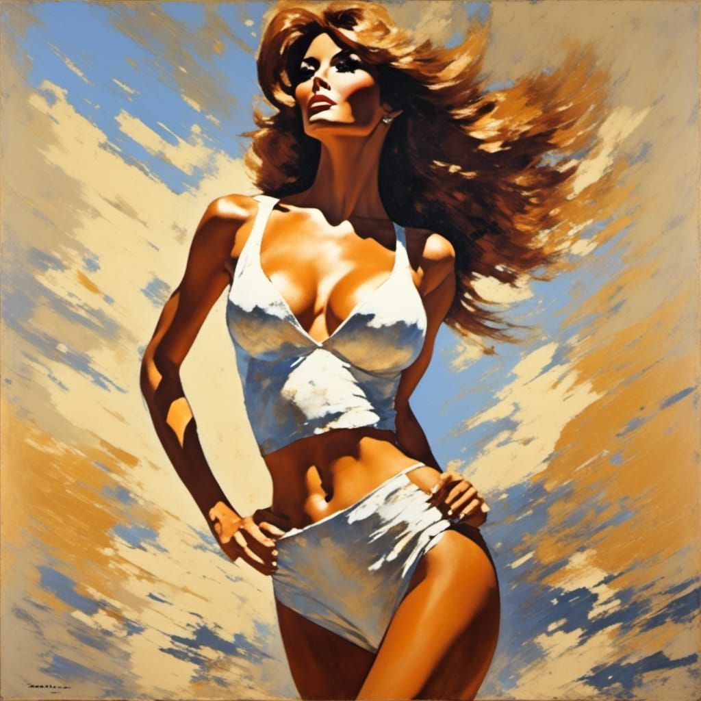 Raquel Welch in Brutalist Soviet Impressionism
