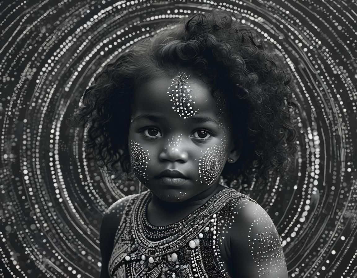 Minimalist Aboriginal Dot Art of Black Toddler
