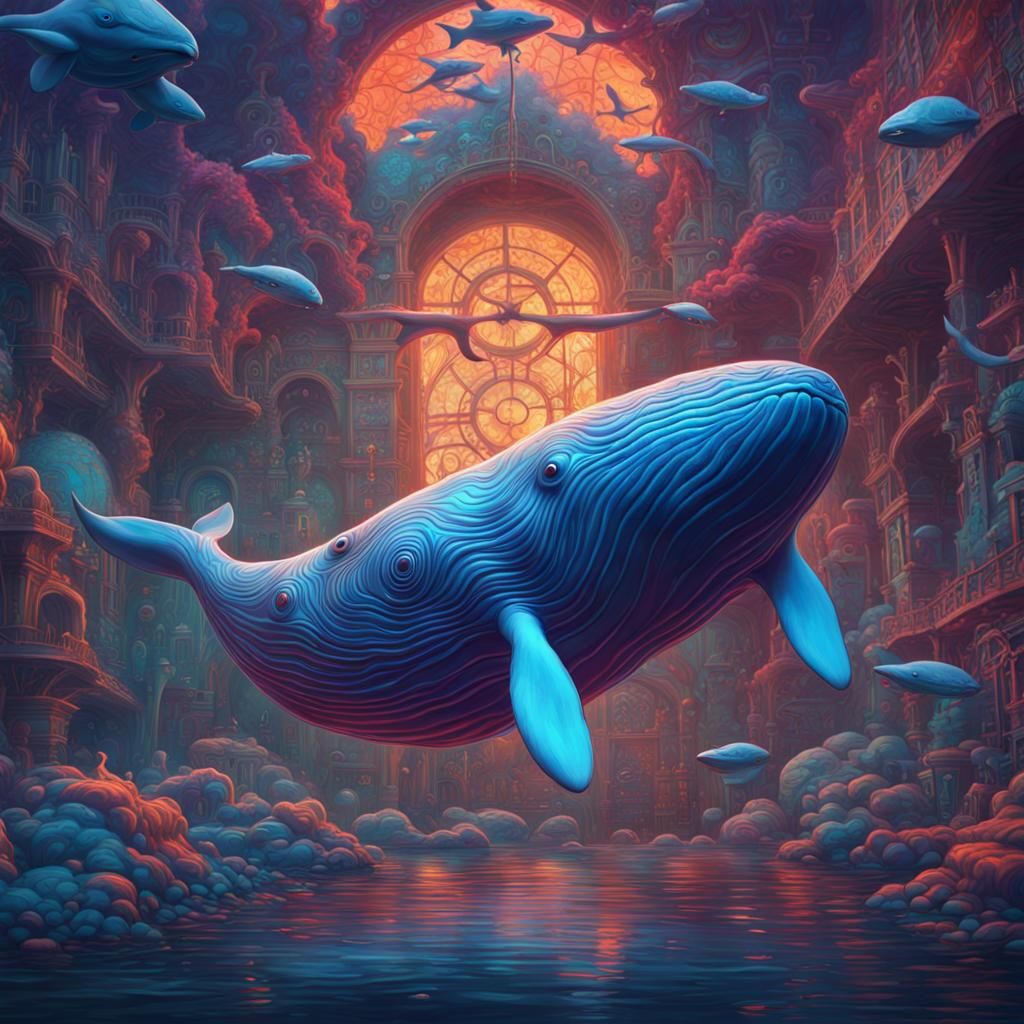 Psychedelic Graffiti Blue Whale in Detailed Matte Painting