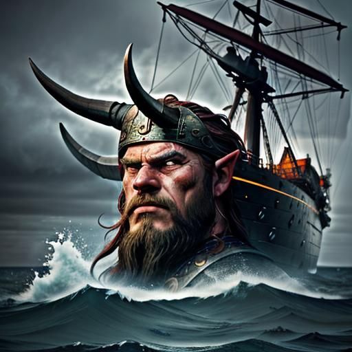 Viking Warrior Cries as Ship Sinks: 3D Render
