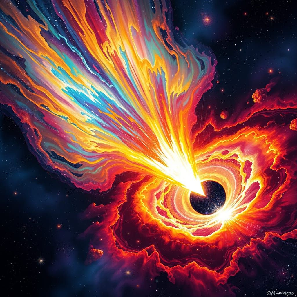 Cosmic Supernova Meets Black Hole in Vibrant, Iridescent Spl...