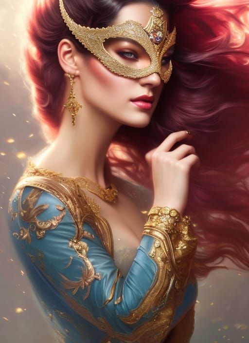 Elegant Masquerade Woman, Hyperdetailed Fantasy Art