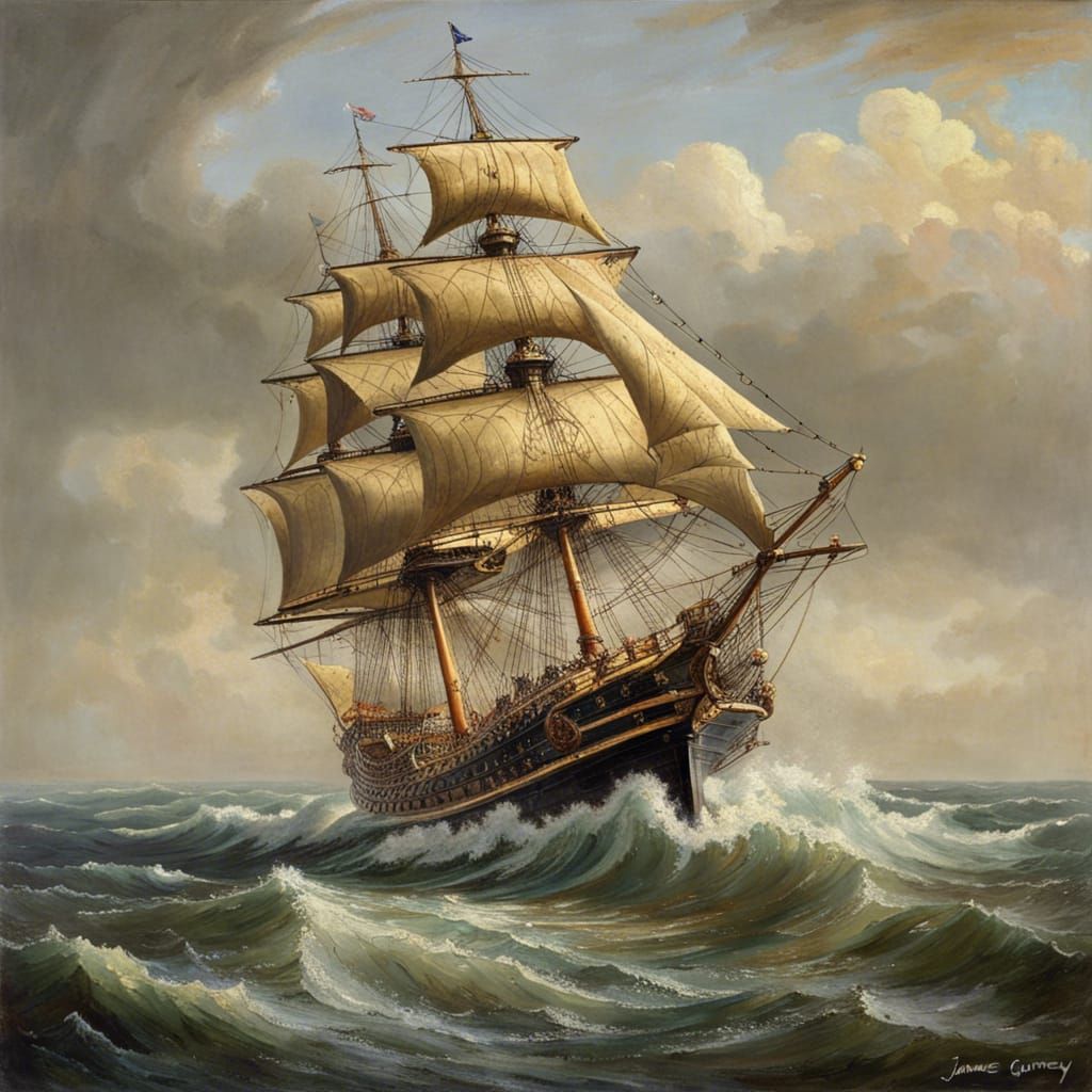 Galleon in full sail,