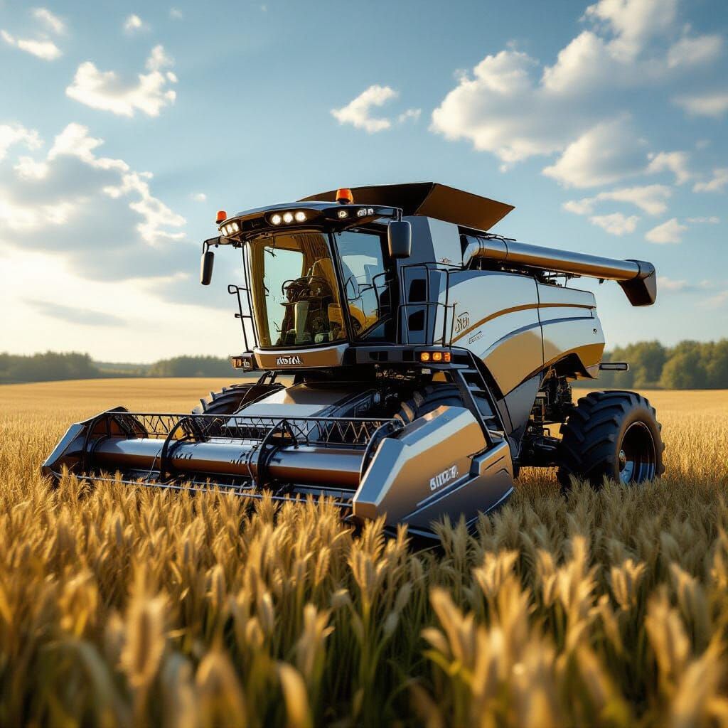 Combine Harvester in Endless Fields: Sci-Fi Art