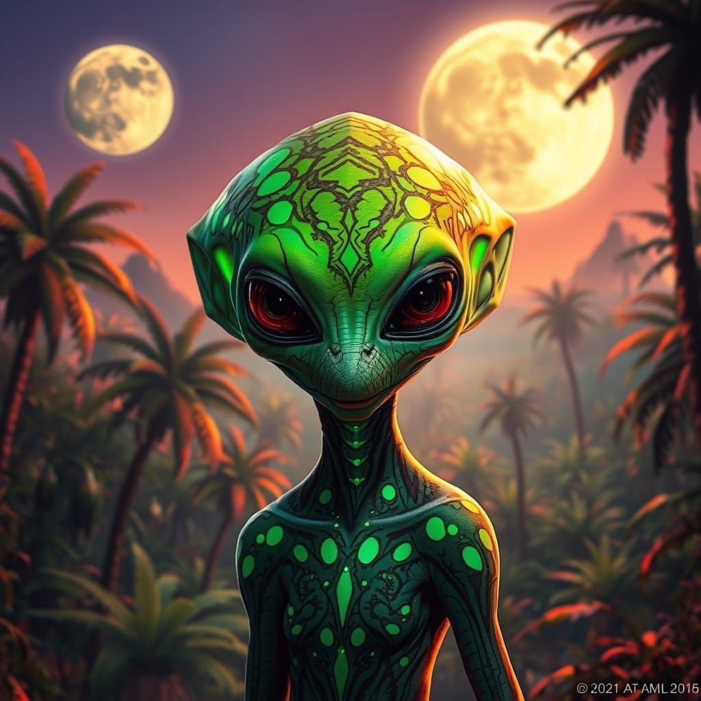 Bioluminescent Alien in Lush Jungle, Hyperrealistic Concept ...