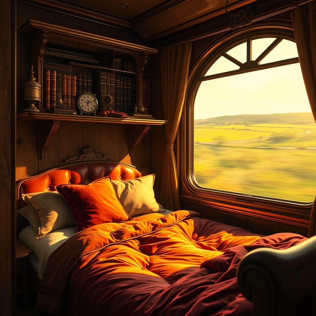 Cozy Train Carriage Bedroom in Hyperrealistic Style