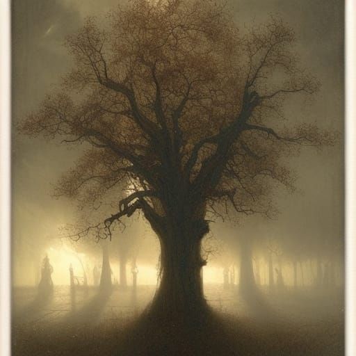 Haunted Oak Tree in Horror Style