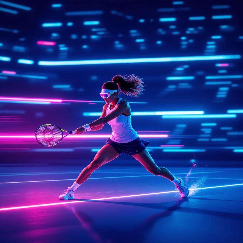 Futuristic Tennis Match Poster with Neon Streaks