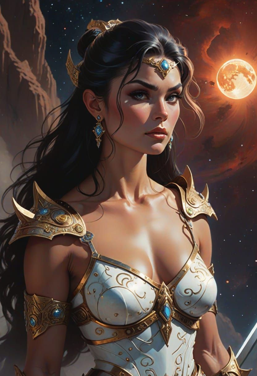 Celestial Warrior on Crystal Mountain, Digital Art