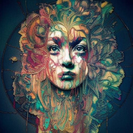 Abstract Inkblot Portrait in Oil Painting Style