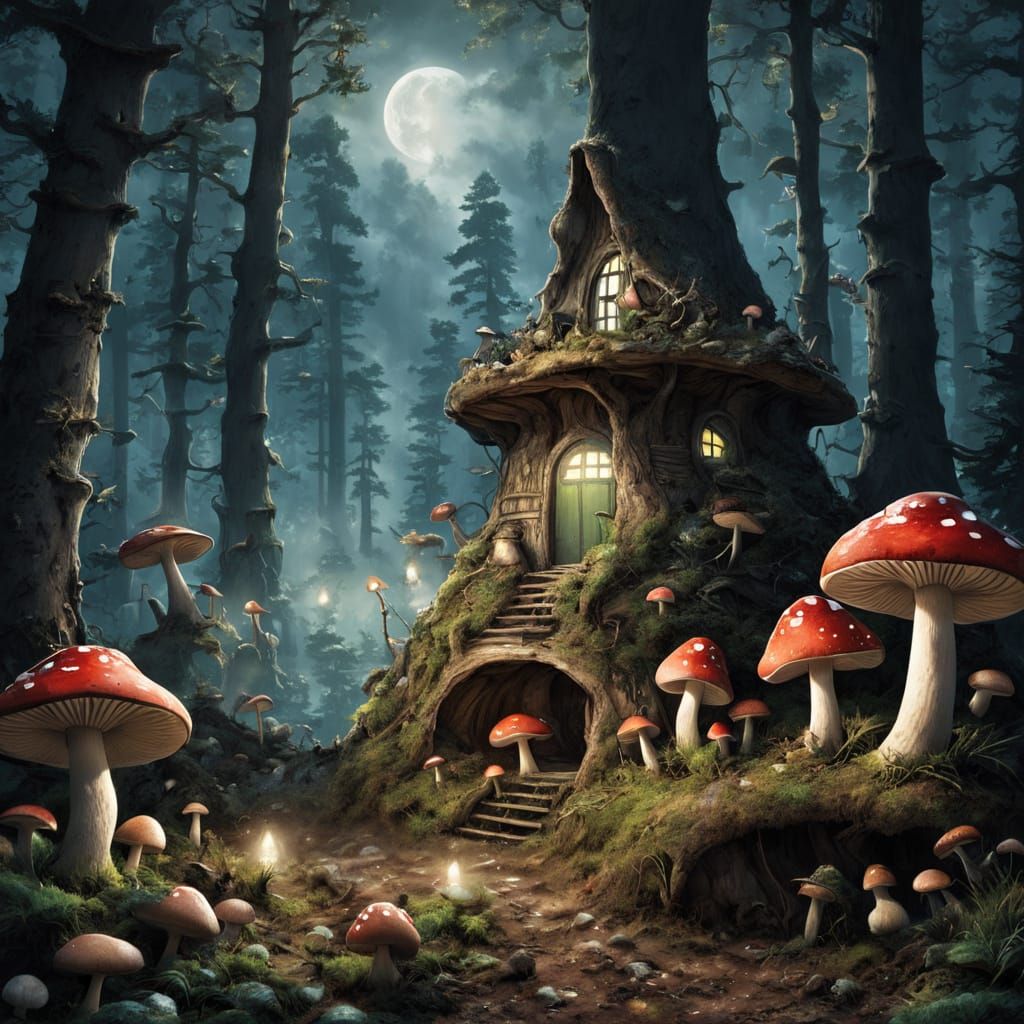 Toad on Snail-House in Forest Clearing