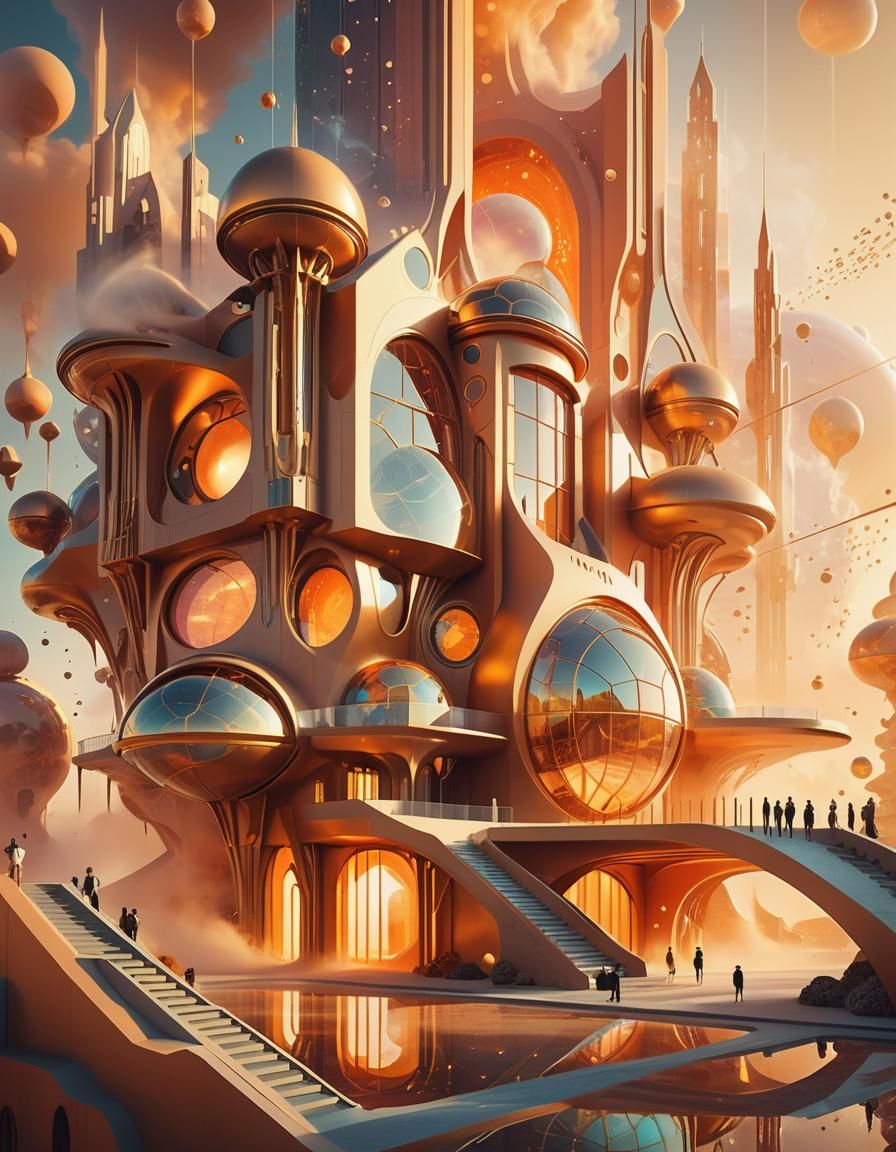 Futuristic Building with Holographic Forms and Optical Illus...