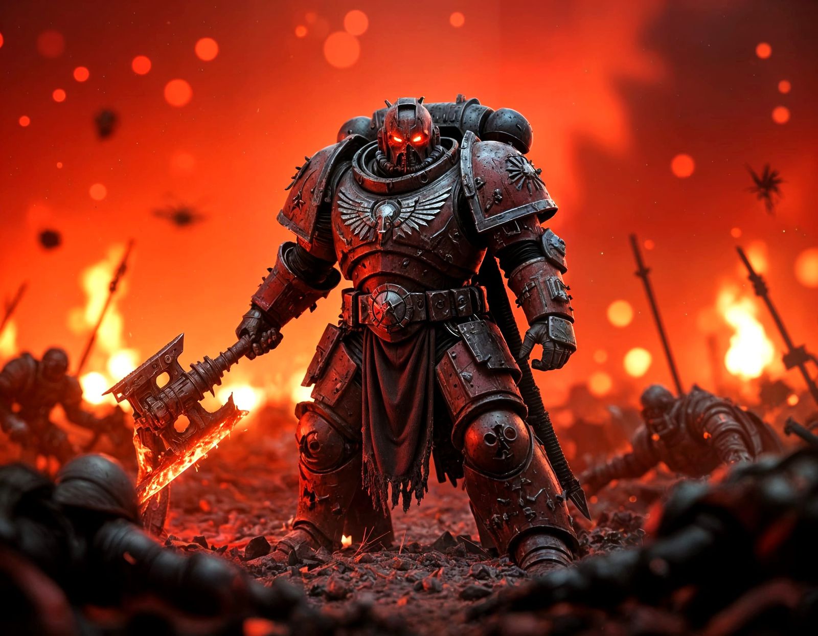 Victorious Khorne Space Marine in Ominous Firelight