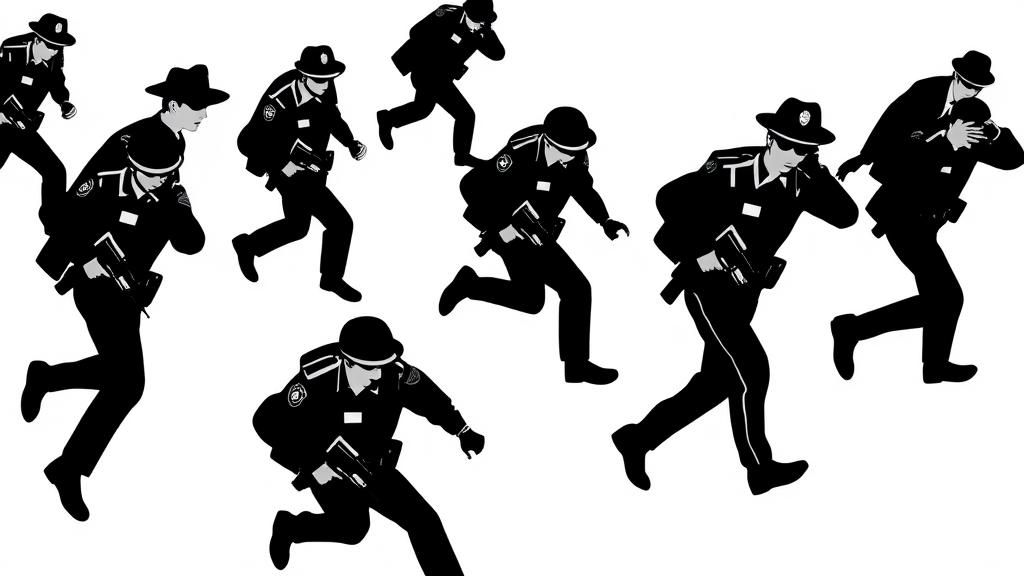 Dynamic Police Officers in Single-Line Art