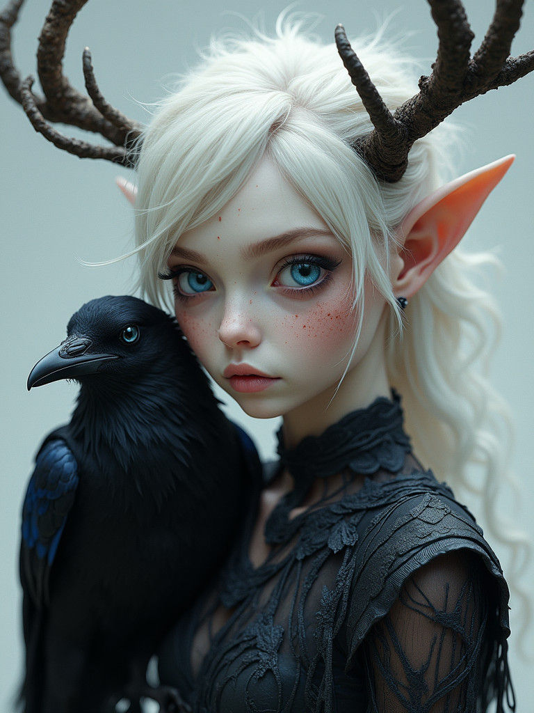 Ethereal Fantasy Character Portrait with Crow