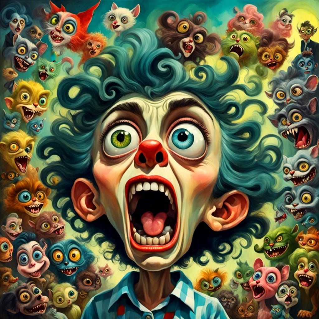 Surreal Scary Neighbor with Wild Expression