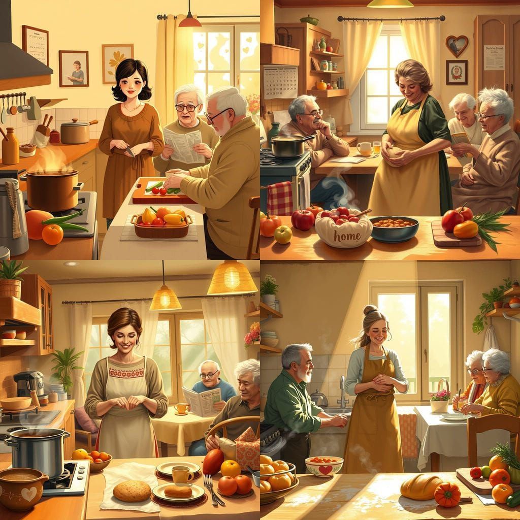 Mother's Love in the Kitchen: Heartwarming Family Scene