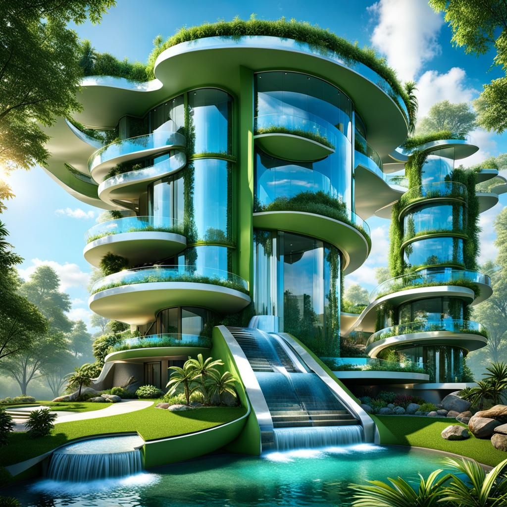 Futuristic Eco-Friendly Dream House with Waterfall