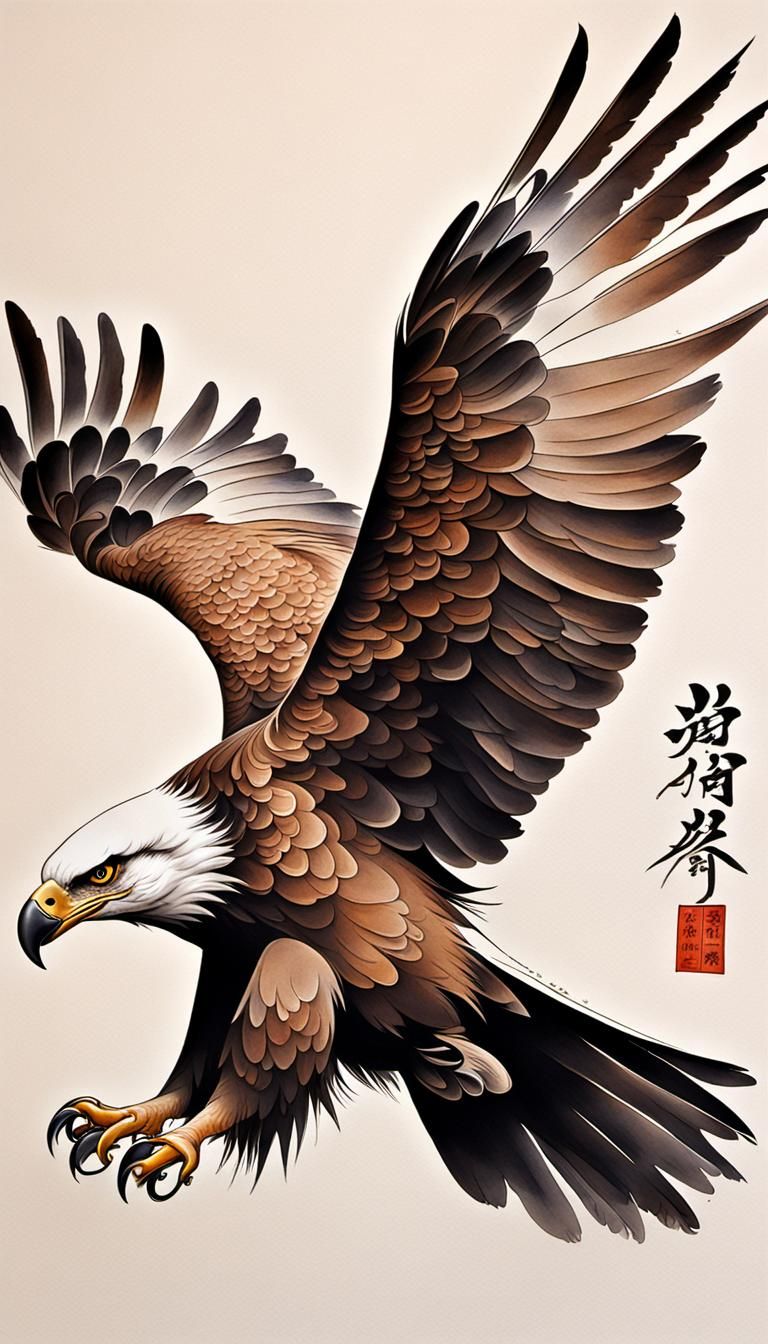 Flying Eagle in Chinese Ink Painting