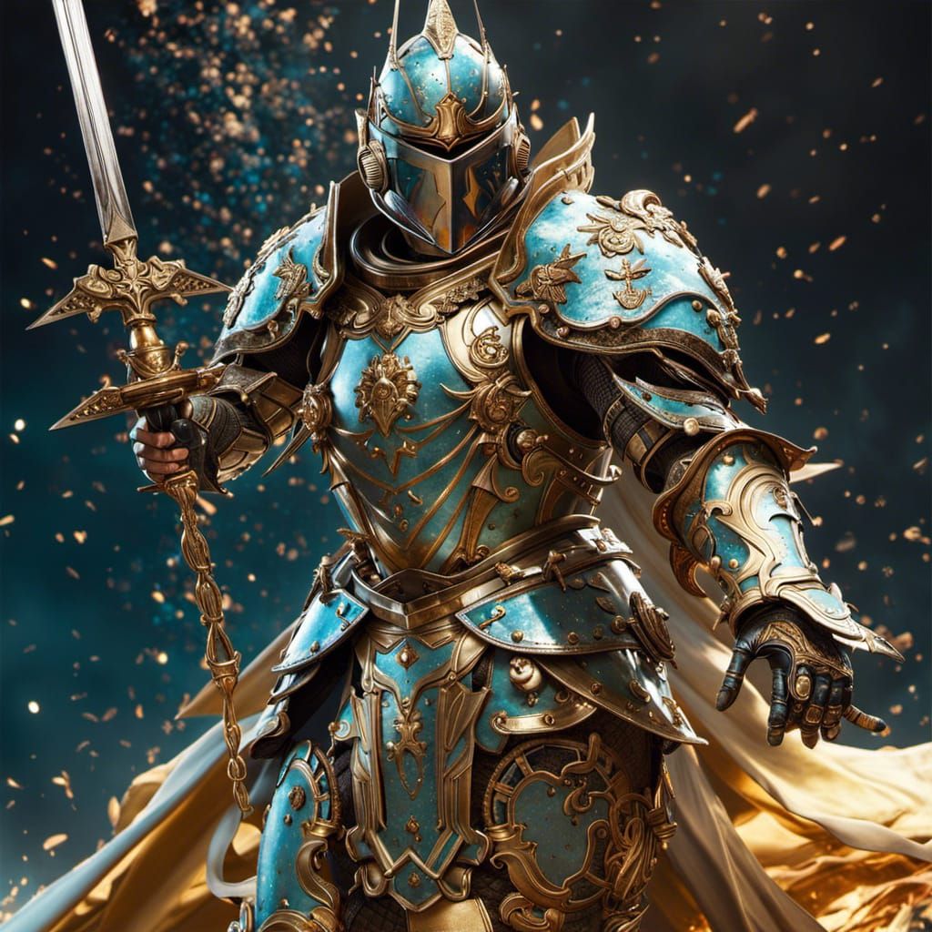 Celestial Knight in Stardust Armor, Digital Art