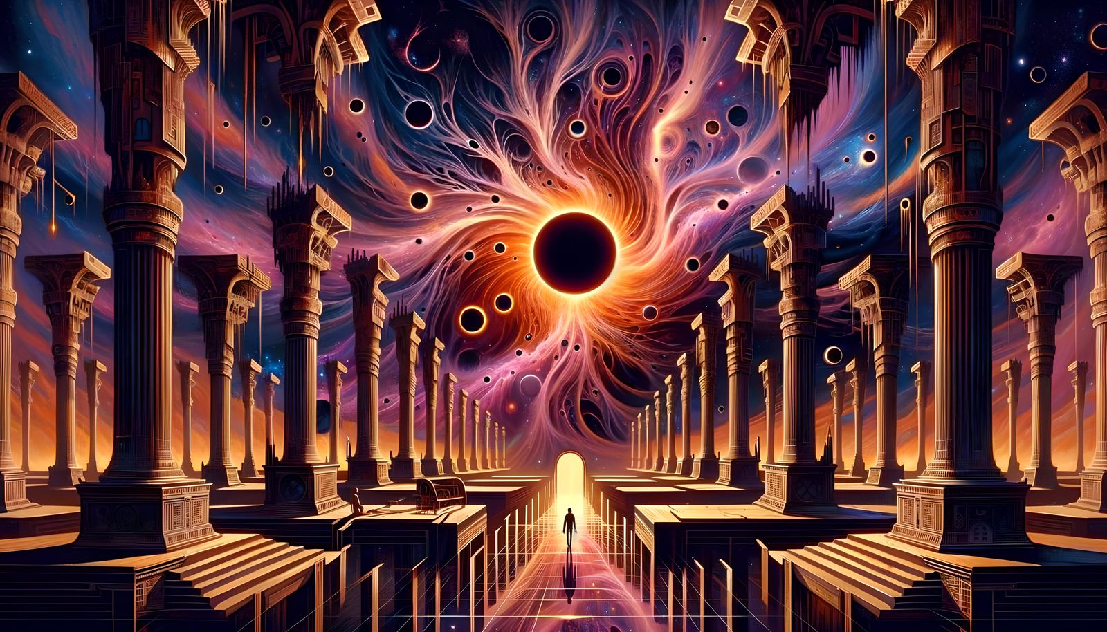 Cosmic Black Hole in Early Illustration Style