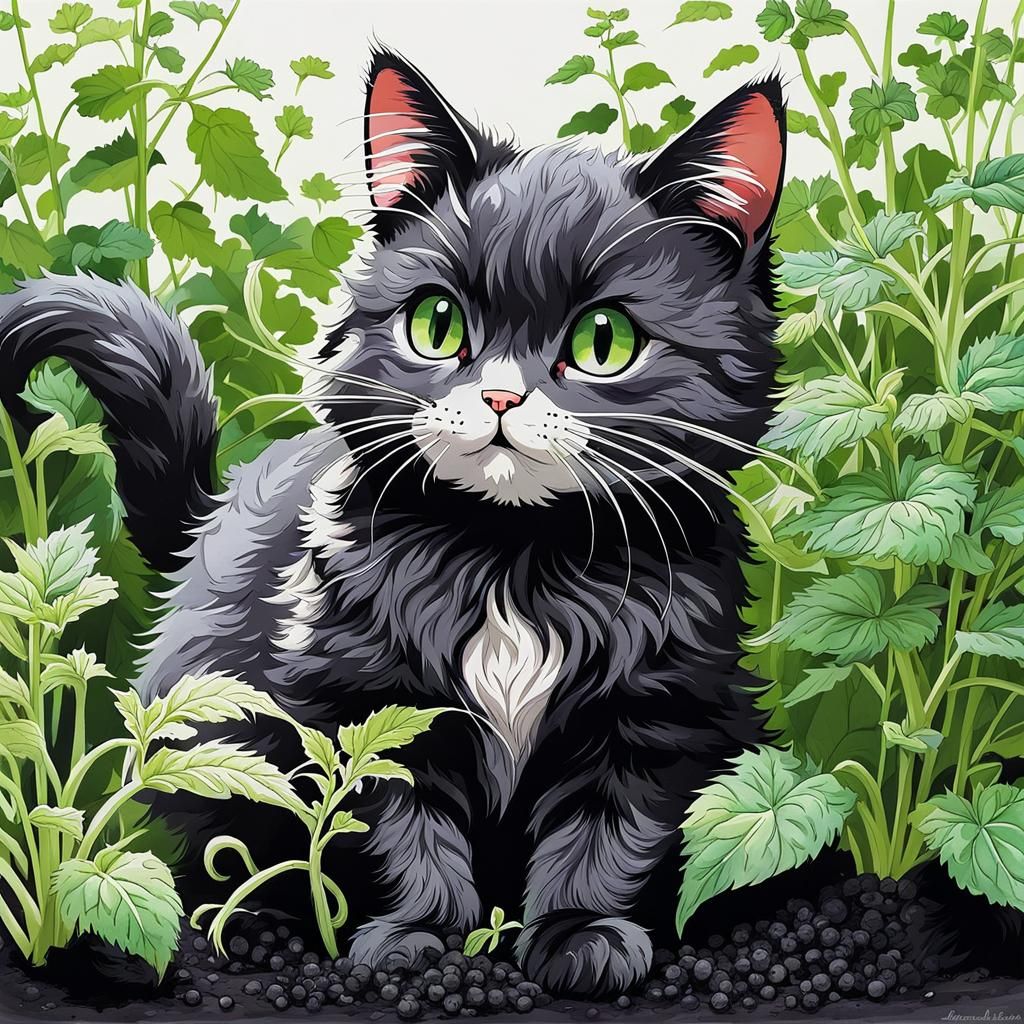 Chibi Cat's Joyful Catnip Adventure: Anime Ink Art