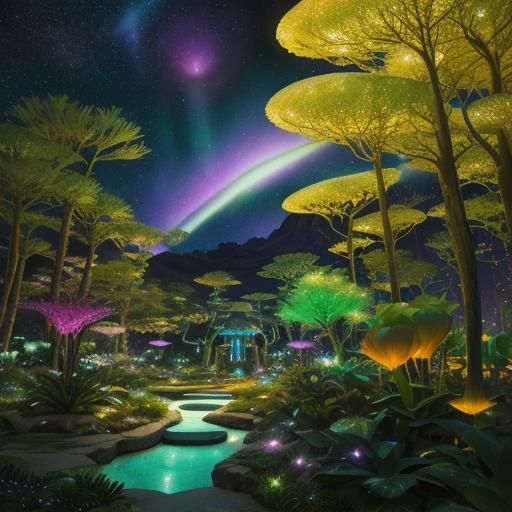 Sci-Fi Alien Zen Garden Under Cosmic Sky