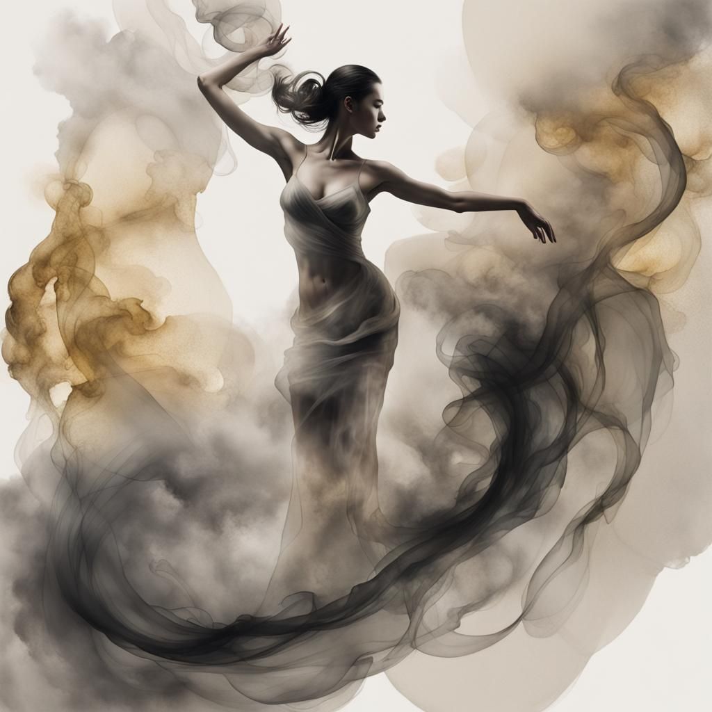 Woman's Form in Smoke, Ink Wash Style