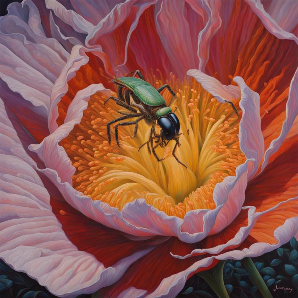 Woman Emerging from Flower: Hyperrealistic Oil Painting