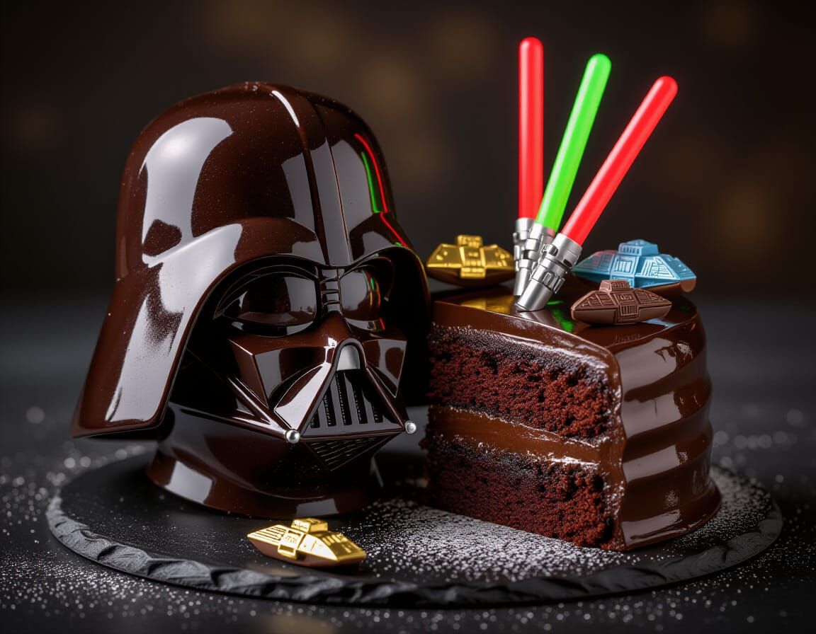 Luxurious Chocolate Darth Vader Cake with Star Wars Decor