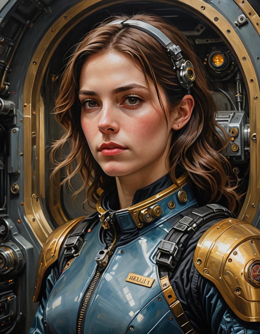 Androgynous Engineer Portrait in Academicist Oil Painting St...