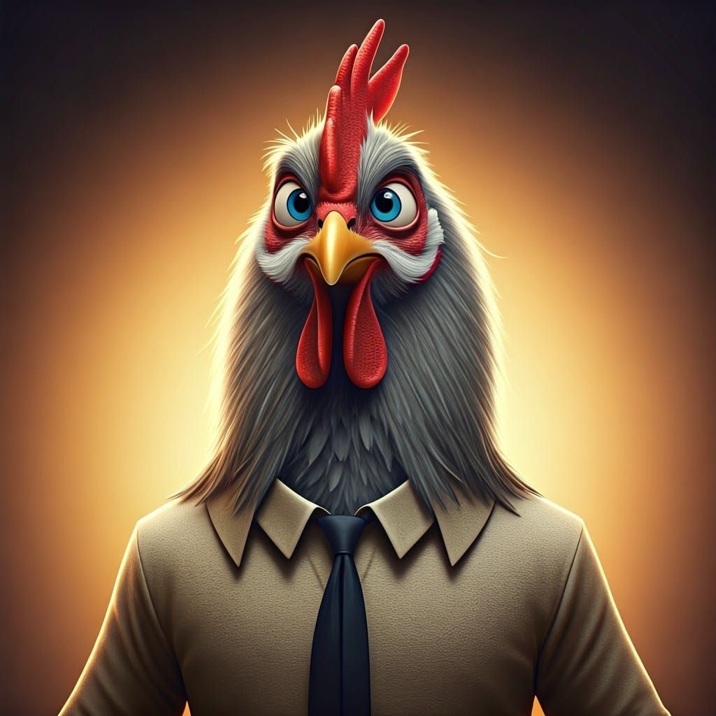 Intelligent Rooster Portrait in Pixar-style 3D Animation