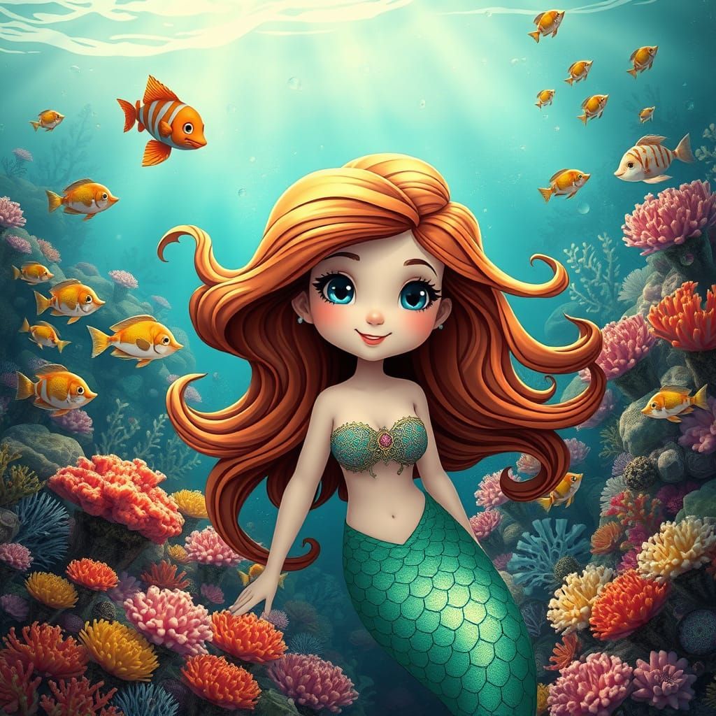 Whimsical Mermaid in Enchanting Coral Reef