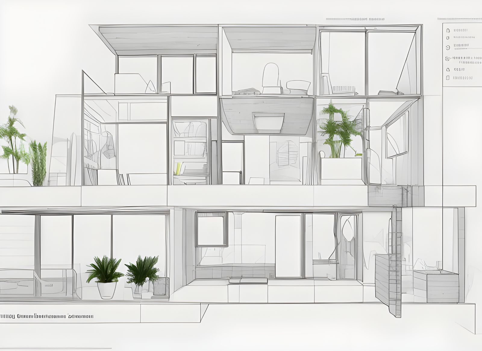 Modern Apartment Interior with City View in Technical Drawin...