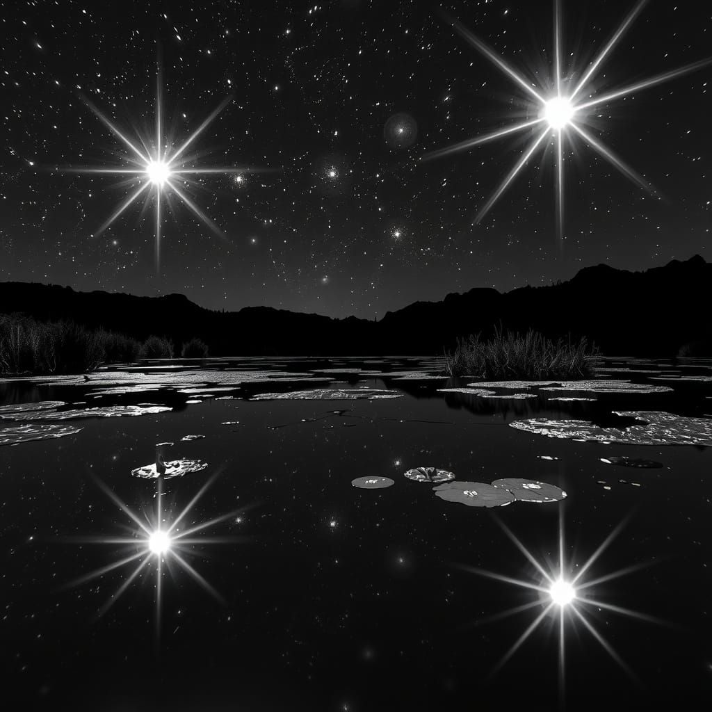 Starry Night Reflection in Pond
