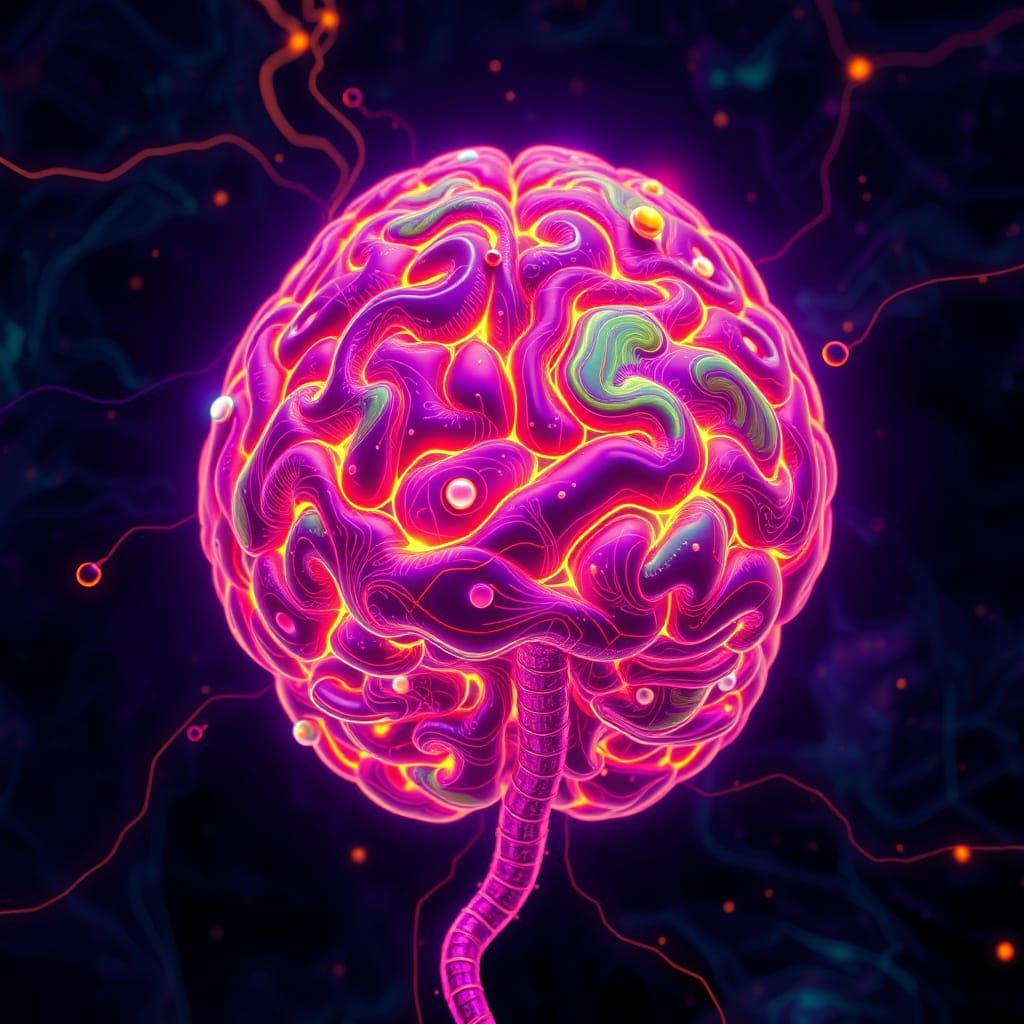 Vibrant Brain with Swirling Patterns in Digital Art
